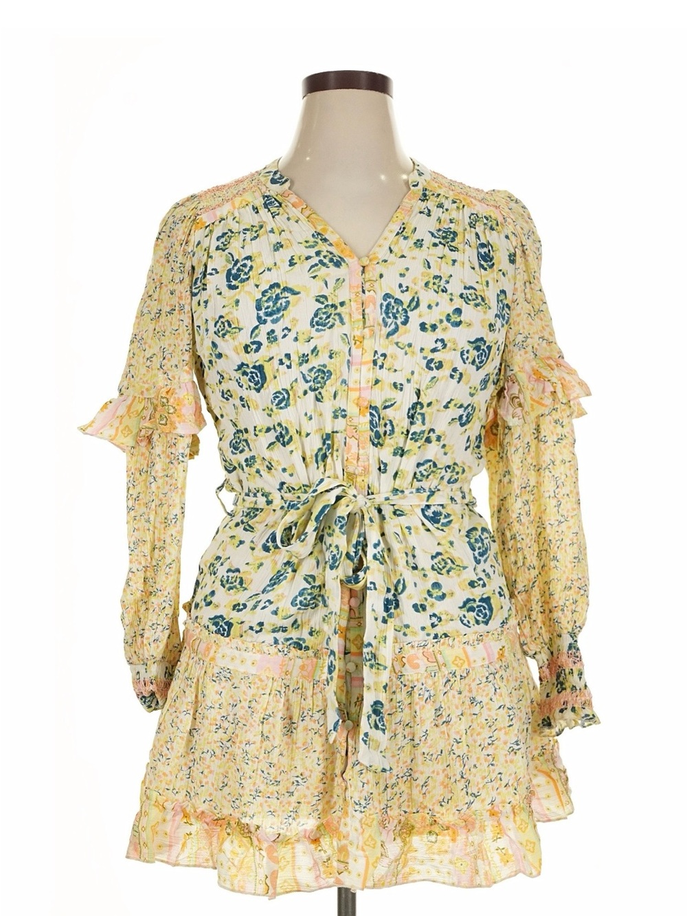 Yellow Floral Tie-Waist Women’s Dress